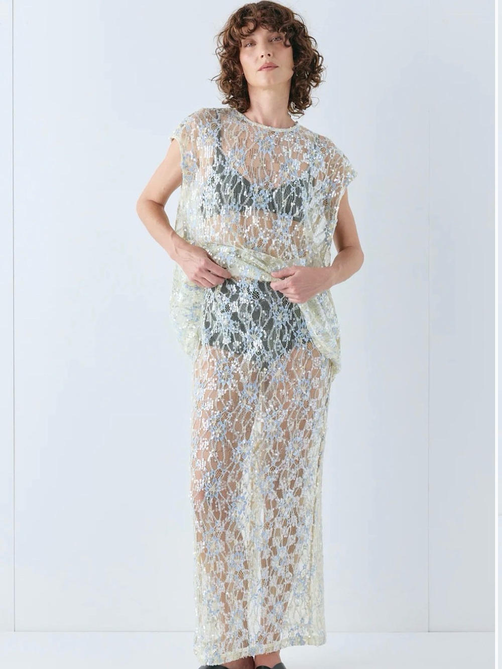 VRG GRL Devyn Sequin Midi Skirt Lace